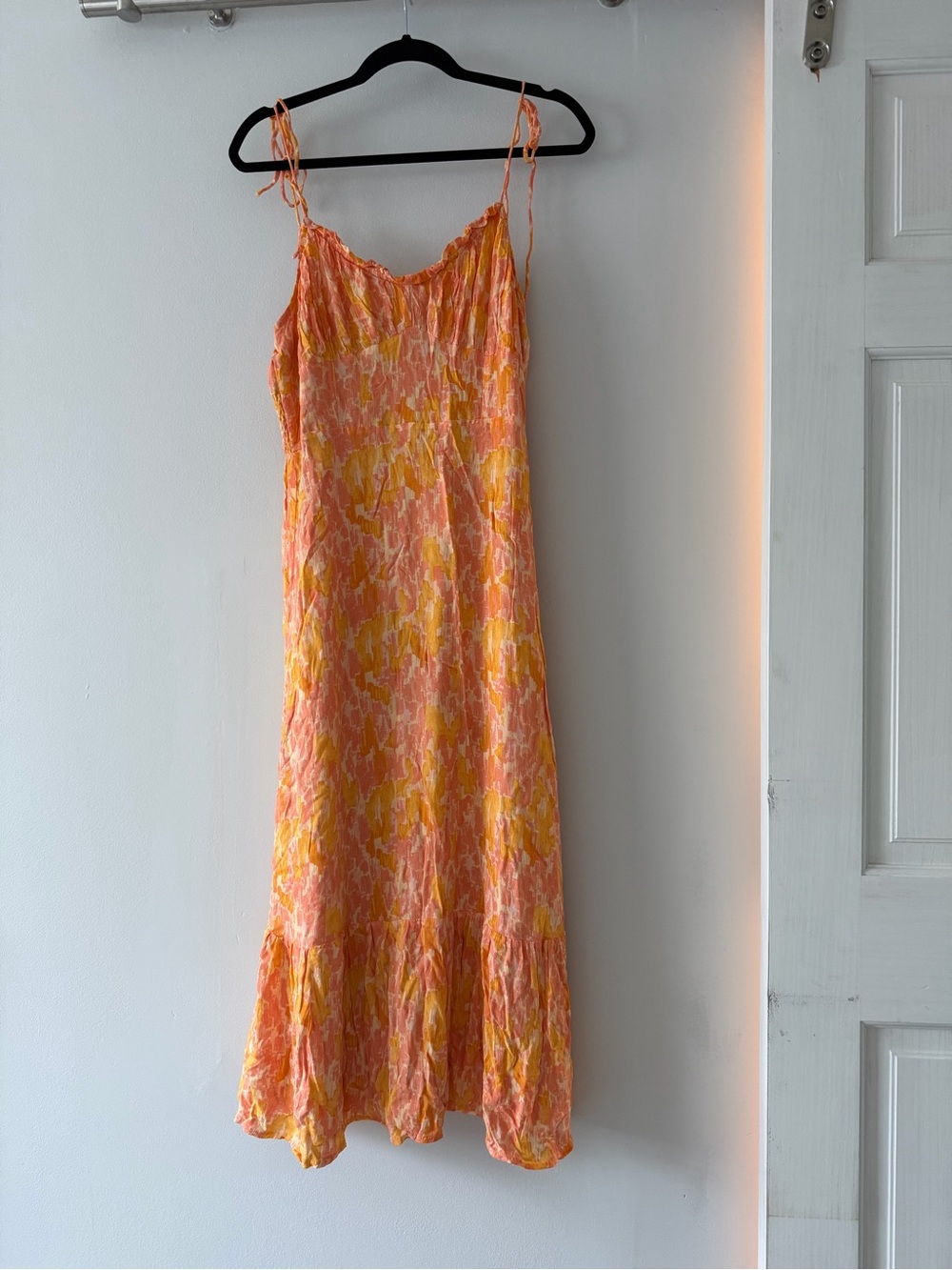 Sadie & Sage Sunset Floral Tie-Strap Maxi Dress in Peach & Yellow